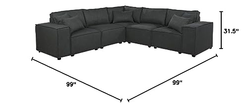 Lilola Home Jenson Modular Sectional Sofa in Dark Gray Linen